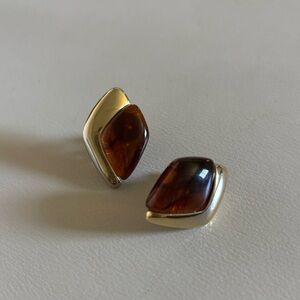 Vintage Napier Clip On Amber Earrings